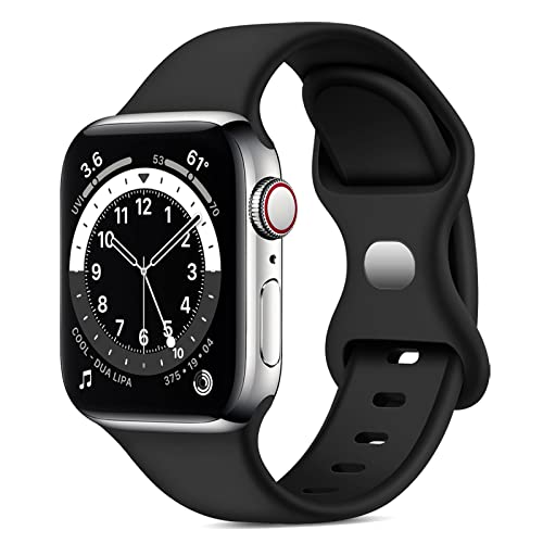Correa Compatibles con Apple Watch - TEFLOTY Correa Reloj Inteligente de Repuesto, Silicona Band 42mm/44mm/45mm, Hombres Mujeres, Pulseras Repuesto para iwatch SE Series 7/6/5/4/3/2/1, Negro Cover