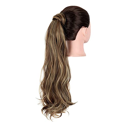 Girlshow 24" Clip In Ponytail Hair Extension Synthetic Long Wave Curly Wrap Around Hairpiece For Women Girls (24 Inch - Wave, Medium Ash Brown & Light Ash Blonde -#83A) #TOP5