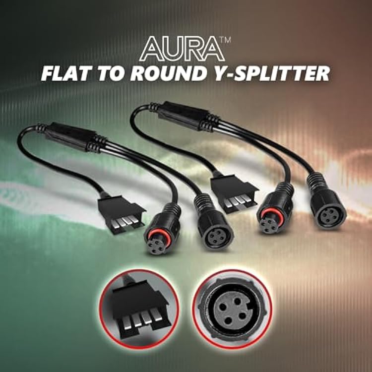 OPT7 Aura 2-PCS Flat to Round Splitter Y Cable, 4 Pin RGB SM Male to Waterproof Female Conversion Connector for Aura Pro Bluetooth Control Box, Compatible w Connect App
