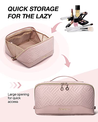 Bagsmart Makeup Bag Cosmetic Bag, Travel Makeup Bag,Water-Resistent Makeup Bags For Women Portable Pouch Open Flat Make Up Organizer Bag For Toiletries, Brushes Pink #TOP1