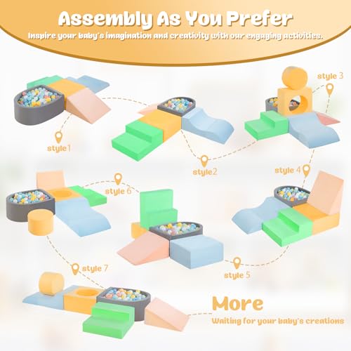 Toddler Climbing Toys Indoor,6Piece Baby Foam Climbing Blocks with Ball Pit by MIND&ACTION - Used condition - Image 4