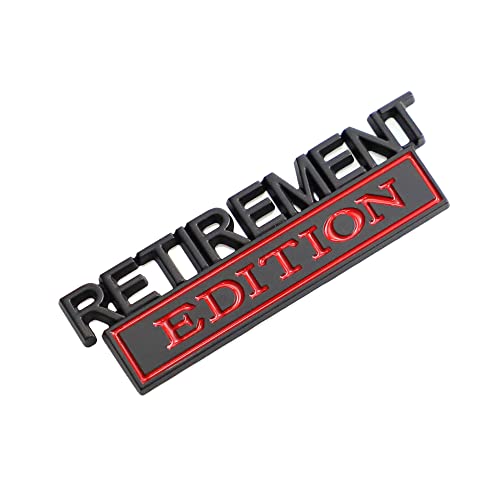 Image of 2 Pcs Retirement Edition Emblem 3D Metal Badge Decal Sticker Fit for Universal Car Truck SUV Side Rear Front Hood Trunk Door (Black Red)