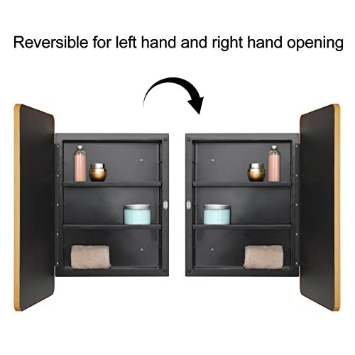 Fundin Plastic Medicine Cabinet, Beveled Edge Mirror Door With Round Corner Metal Frame, Recessed And Surface Mount, Golden,16 X 24 Inch Mirror Size #TOP3