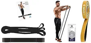 Boldfit Resistance Bands for Workout - Yellow (15-30kg Resistance) & Boldfit Heavy Resistance Band for Exercise & Stretching (Black)(Material: Natural Rubber)