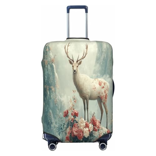 White Deer in The Mountains Durable Luggage Cover Suitcase Protector Anti-Scratch Luggage Cover Fits 18-32inch Luggage, Black, L