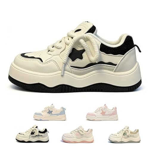 Star Shoes Walking Sneakers for Women - Lace Up Anti-Slip Chunky Platform Y2K Aesthetic Cute Stars Shoes, Comfort Support US4-8.5 (Black,8.5)