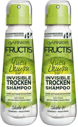 Garnier Trockenshampoo, Invisible, gegen platte, fettige Haare mit Volumen-Boost, frischer Zitrusduft, Yuzu Lemon, Fructis, 100 ml (Packung mit 2)