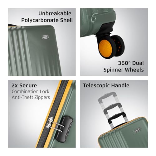 Image of Safari Citymiles Luggage | Hard-Sided Polycarbonate Suitcase | 8 Spinner Wheels | Anti-Theft Zipper | (Green, Medium (69 CM))