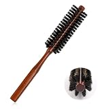 TIESOME Brosse à cheveux ronde en poils de sanglier - 3,2 cm - Petite brosse ronde en poils de sanglier - Avec manche en bois naturel - Pour homme et femme - Pour sécher, coiffer, boucler (rouge)