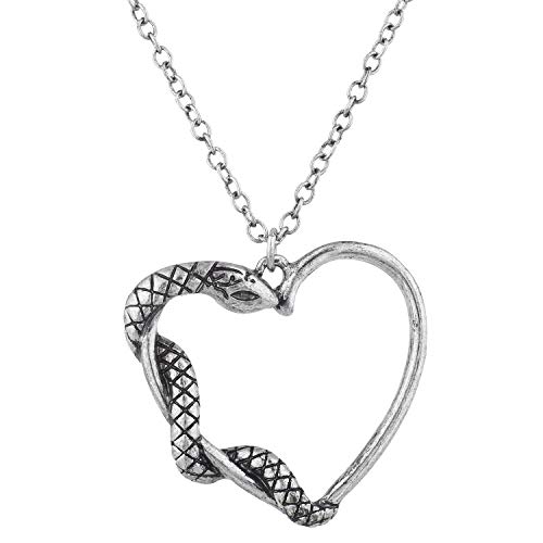LUX ACCESSORIES Burnished Silvertone Snake Wrapped Heart Fashion Chain Necklace