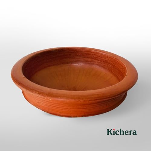 Image of Kichera Deep Burned Clay Pots for Cooking and Serving - Mud Pot Handcrafted Black Pottery Handi /Kadai Combo 1L, 2L & 2L | Pre-Seasoned Unglazed | Mitti Bartan for Rice, Biryani, Curry (RED, 5L)