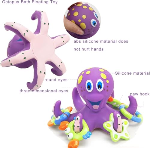 Image of Happy Hues Octopus with Shape Rings Bath Toys for Babies &Toddlers- Mold-Free Wall Mount Waterfall Bath Toys (Octopus Ring)