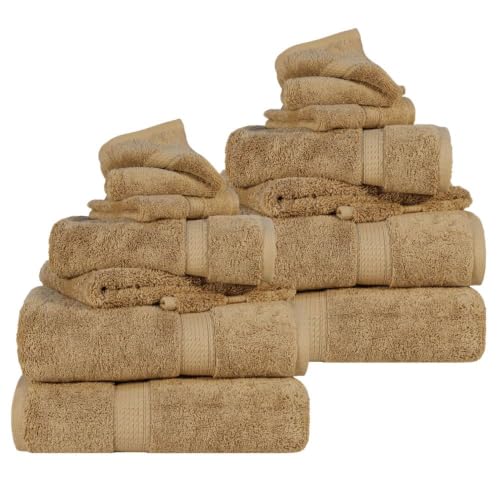 SUPERIOR Egyptian Cotton Ultra Plush & Absorbent, 12 Piece Set, Toast