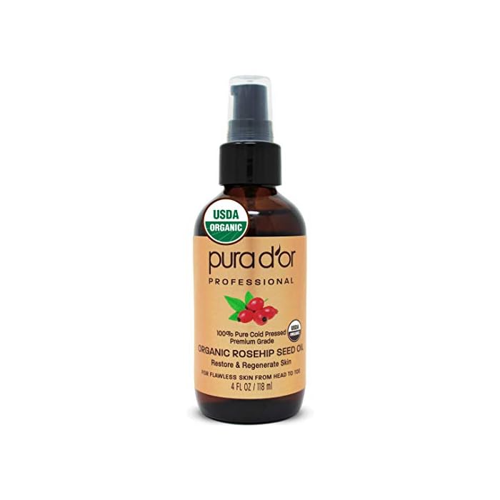 PURA D'OR Organic Rosehip Seed Oil, 100% Pure Cold Pressed USDA Certified All Natural Moisturizer Facial Serum For Anti…