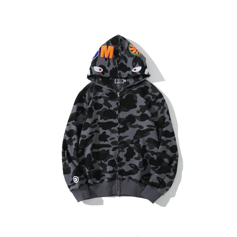 Camouflage shark jacket men's fall and winter cardigan zipper embroidery hooded sweater large size couple models