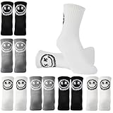 Utensilsto 6 Paar Socken Jungen 30-34 Tennissocken Kinder Sportsocken Smile Kindersocken für Jungen Mädchen, Baumwolle Crew Socks schwarz, weiß, grau