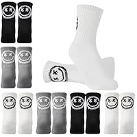 Utensilsto 6 Paar Socken Jungen 30-34 Tennissocken Kinder Sportsocken Smile Kindersocken für Jungen, Baumwolle Crew Socks schwarz, weiß, grau