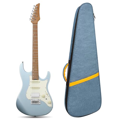 MUZNOTE Electric Guitar Bag, Electric Guitar Case Padded Electric Guitar Gig Bag 13mm Padding Soft Guitar Case with Neck Strap, Back Hanger Loop, Blue