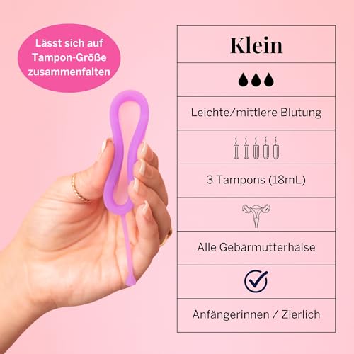 Pixie Menstruationsscheibe – Ohne Metalle & Toxine – 100% med. Silikon – Platz 1 der weichsten wiederverwendbaren Menstruationsscheiben – Entfernen wie Tampon – 12 h tragbar – 3 Tampons (Klein)