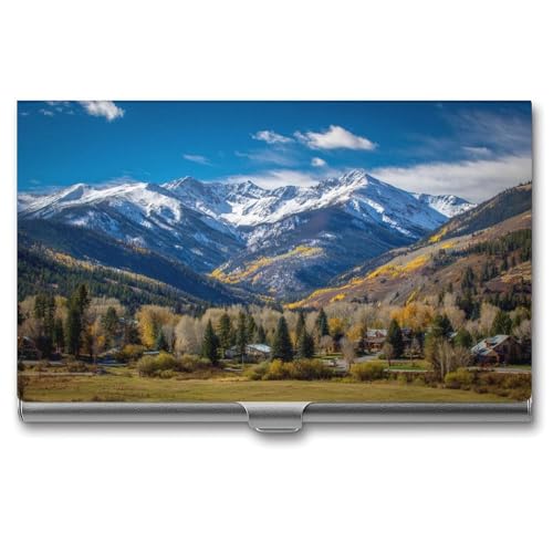 Snow-capped Mountains Business Card Holder Pocket Slim Portable Metal Business Card Case