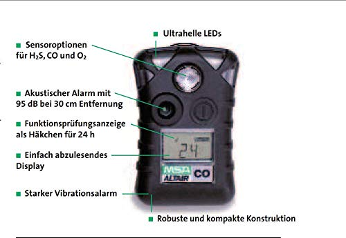 Msa 10092522 Altair Single-Gas Detector - (Co) Carbon Monoxide (Low: 25Ppm, High: 100Ppm), Color: Black, Portable Gas Monitor, Durable, Ul Standard-Approved #TOP3