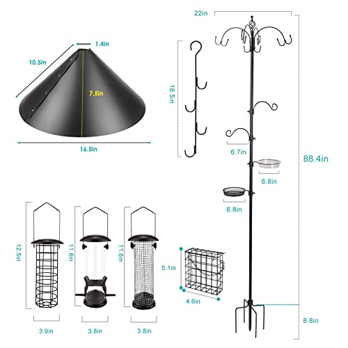 Bird Feeding Station Kit Bird Feeder Pole Wild Bird Feeder Kit With Squirrel Baffle And Suet Cage Mesh Tray Fruit Hook Double W Hook For Attracting Wild Birds #TOP4