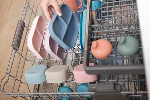 Bella Tunno Little Bites Bundle Baby Feeding Set with 1 Bowl, 1 Plate, 3 Utensils, 1 Cup, 2 Lids; Baby Led Weaning Supplies; 100% Food-Grade Silicone (Magic Meadow) - Thumbnail 5