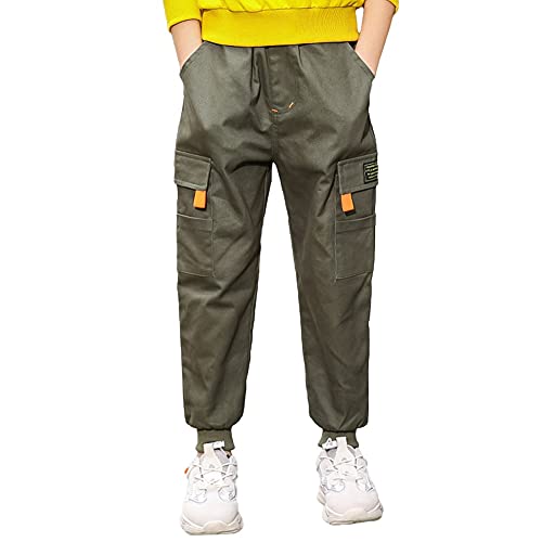 Rolanko Boys' Cargo Pants Casual Kids Joggers Elastic Waist Outdoor Hiking Baggy Trousers 4-14 Years 6-7 A-camouflage
