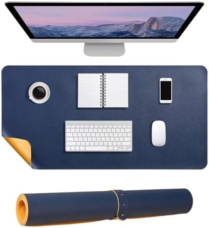 McStorey Masa Desk Mat 60x30 cm Çift Taraflı Deri Mouse Pad Kaymaz Suya Dayanıklı Rulo Yapılabilir Kompakt Masa Koruyucu Ofis Laptop ve Makyaj Masası İçin 2mm Lacivert - Görsel 1