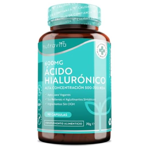 Cápsulas de ácido hialurónico de 600 mg - Suministro de 3 meses - Dosis alta con 500-700 KDA - Sin OGM sin rellenos ni aglutinantes sintéticos - Nutravita