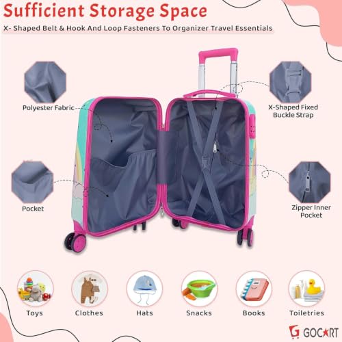 Image of GOCART WITH G LOGO Polycarbonate 360A Rotating Wheels with Carry Handle Kids Trolley Luggage Bag (Blue) (Medium)