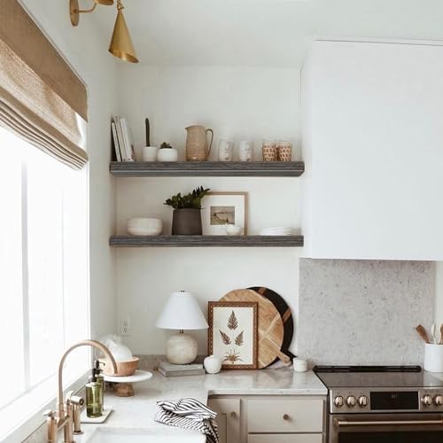 QEEIG Floating Shelves for Wall 35.4" Long - Wall Mounted Shelf Bathroom Kitchen Living Room Bedroom Farmhouse Home Decor Display Bookshelf Large 35.4 x 9.3 inch Set of 2, Grey (008-90GY) by QEEIG - Image 5