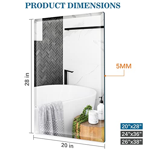 Frameless Mirror 20 X 28 Inch, Rectangle Bathroom Mirror With 0.8" Beveled Edge For Bedroom Living Room Entryway #TOP1