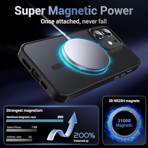Newfuture Designed for iPhone 12 Case/iPhone 12 Pro Case with Magnetic [13 FT Military Drop Protection] [Compatible with Magsafe] Translucent Shockproof with Anti-Fingerprint Phone Case, Black — view 2