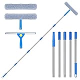 Raclette vitre télescopique 2 m : Kit de nettoyage vitre avec manche télescopique en acier inoxydable composé de 5 sections vissées, permettant d’atteindre facilement les vitres hautes, baies vitrées et fenêtres difficiles d’accès.