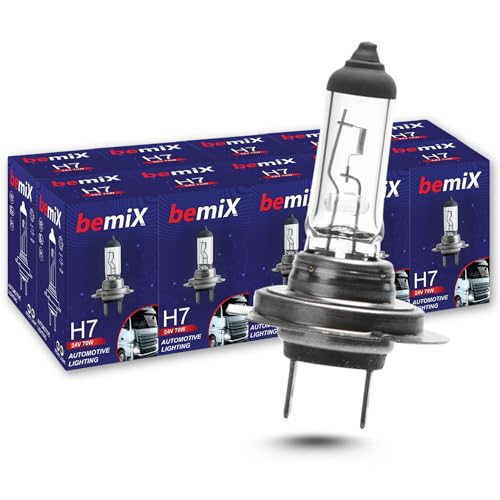 bemiX 10x H7 24V LKW Lampen 70W PX26d – 24 Volt Halogen Scheinwerferlampen für Abblendlicht, Fernlicht, Nebellicht – Ersatzlampen für Nutzfahrzeuge im Vorratspack 10 Stück