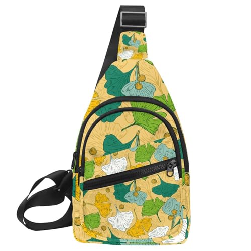 Bolsa de hombro tipo mensajero multicolor, mochila de pecho unisex con patrón Ginkgo