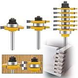 LEATBUY 1/4 Inch Shank Router Bit Set & 6 Finger Joint 3Pcs, Tongue Groove Woodworking Wood Cutter,