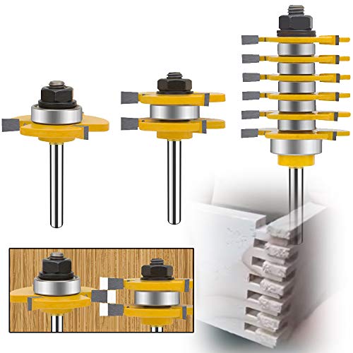 Leatbuy 1/4 Inch Shank Router Bit Set & 6 Finger Joint 3Pcs, Tongue Groove Woodworking Wood Cutter, Molding Carbide Milling Tool For Door, Table, Shelves, Wall(1/2-Splicing) #TOP8