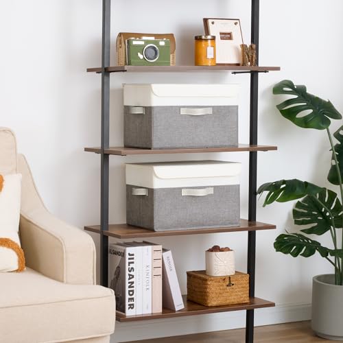 GRANNY SAYS Fabric Storage Boxes, Memory Keepsake Box, Large Storage Bins with Lids, Closet Organizers, Toy Box, Storage Baskets for Shelves, White/Gray, 2-Pack