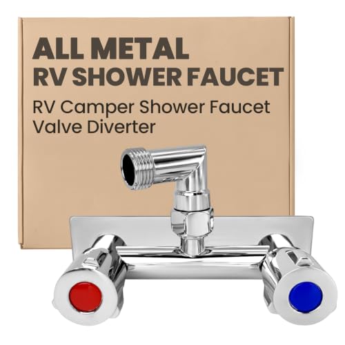 4" All Metal RV Shower Faucet, with 360° Swivel L-Shaped Adapter, Heavy Duty Camper Shower Faucet Valve Diverter Replacement, Hot and Cold Water Control for RV Bathroom Shower Motorhome Trailer Marine