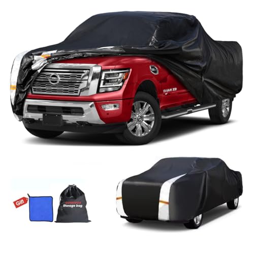 Image of Nissan Titan XD Truck Cover Custom Fit 2016-2026 Crew Cab Short Bed(6.6') with Door Zipper, 12 Layers Outdoor Heavy Pickup Truck Cover Waterproof All Weather, Wind Dust Sun Protector.