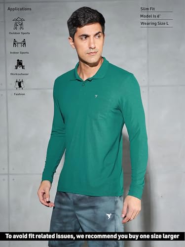 Image of TECHNOSPORT Men Polyester Slim Fit Polo Neck Full Sleeve Matpiq T-Shirt with Patch Pocket for Regular Use