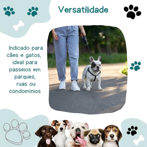 Guia Coleira Retrátil 3 Metros Para Passeio Cães e Gatos Pets Com Trava de Segurança Ajustável E-Sho