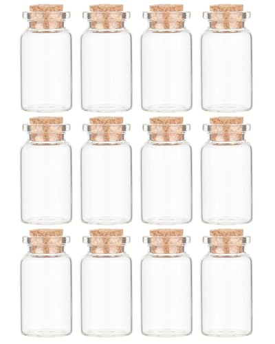 UYRVAPE 12 pièces Petite Bouteilles en Verre 10ml, bouteilles de souhaits,Pot a Epices avec bouchons en liège pour mariages ou anniversaires,la décoration...