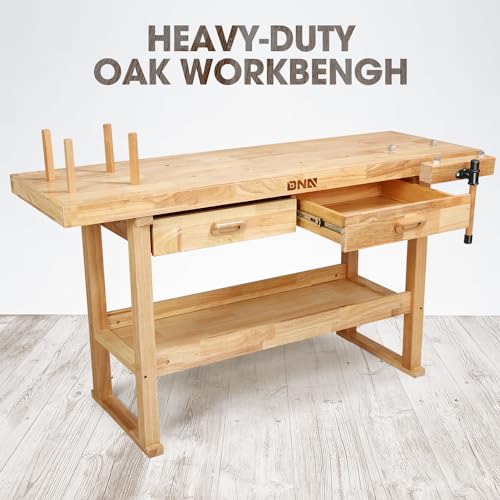 DNA Motoring Heavy Duty Wood Workbench, Wooden Workbench with 2 Drawers for Workshop, Garage, W/Adjustable Handle, TOOLS-00521 - Thumbnail 3