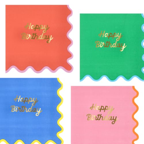 Meri Meri Happy Birthday Napkins (Pack of 16), Disposable Paper Napkins for Birthday Party, Kids & Adults