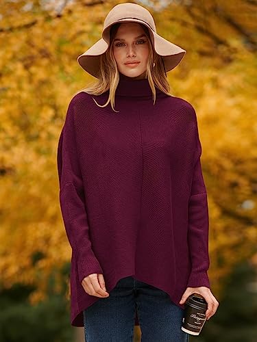 Image of ANRABESS Womens Casual Fall Sweater Turtleneck High Neck Batwing Sleeve Oversized Sweater Dress