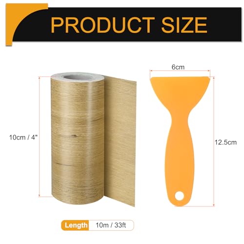 Image of HARFINGTON Wood Grain Repair Tape 4 Inch x 33ft Self Adhesive Repair Patch Tape Simulated Wooden Floor Tapes with Plastic Scraper for Tables Doors Windows Furniture, Khaki Wood