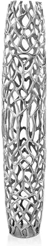 Modern Day Accents - Jarrón de suelo forma de barril y con diseño de ramas delgadas tamaño XXL plateado llamativo grande de aluminio moderno áspero Modern Day Accents - Jarrón de suelo forma de barril y con diseño de ramas delgadas tamaño XXL plateado llamativo grande de aluminio moderno áspero